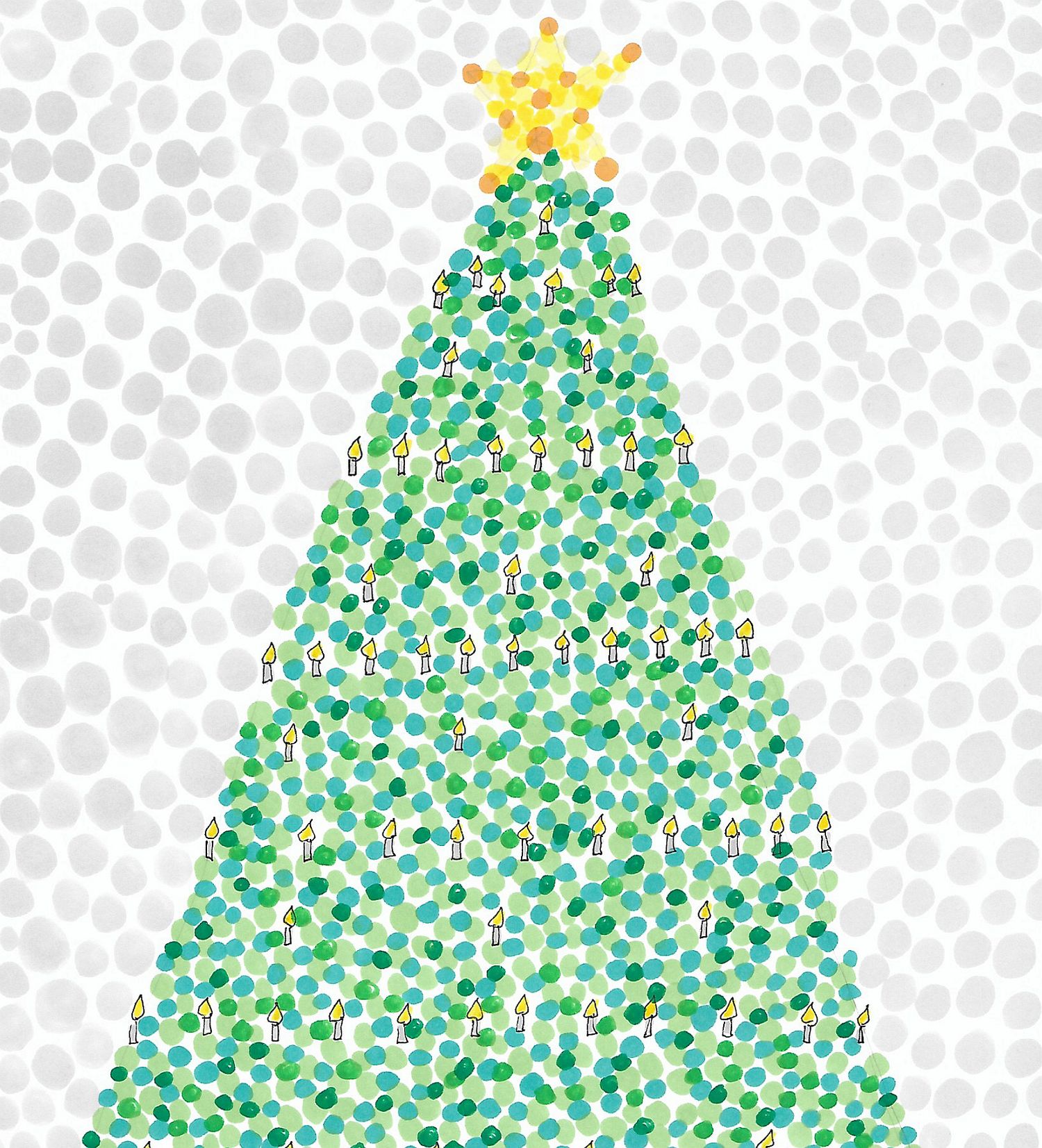 Tannenbaum aus Punkten gezeichnet, Grafik mit Tannenbaum, Zeichnung, Bild, weihnachtlicher Gruß